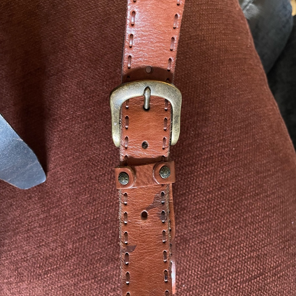 Brown Leather Belt with Brass Buckle